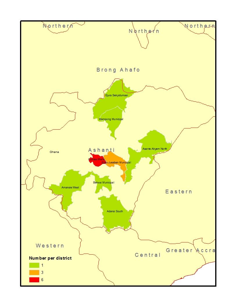 Study Area: Ashanti Region 24,390sq km (about 10.2% of the land area of Ghana.) Population of 4,780,380 and a population density of 163.8 per sq.