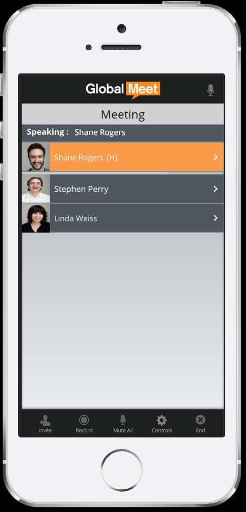 HOST A MEETING ON THE IPHONE When you host an audio meeting from the iphone, GlobalMeet HD displays a specially designed meeting screen for the iphone.