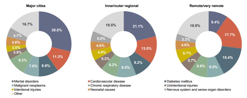 Burden of disease and injury by cause and remoteness Figure 5.15 compares burden of disease and injury by cause and remoteness.