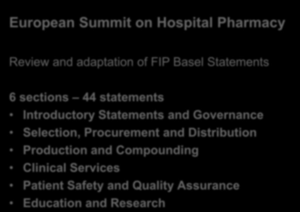 European Summit on Hospital Pharmacy Review and adaptation of FIP Basel