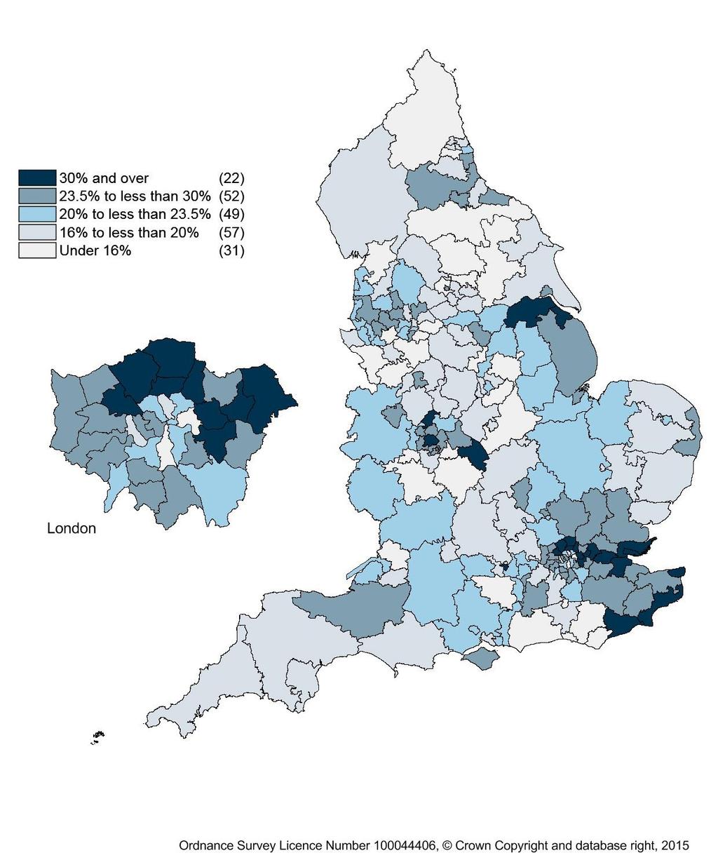 Map 8: Percentage of Practice Managers aged 55 and over by Clinical Commissioning Group