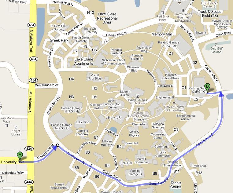 Directions to MWTC at UCF Campus Use Garage C for parking.