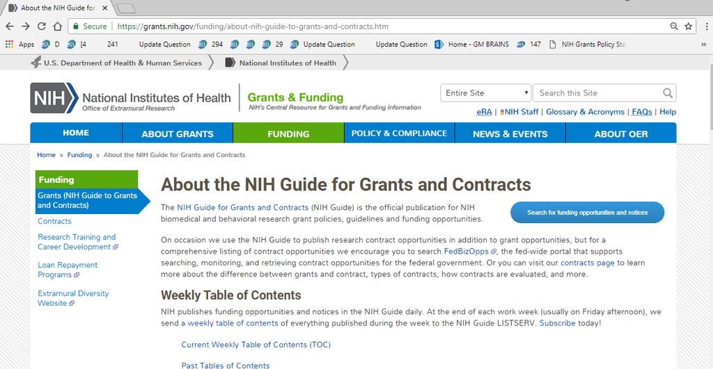 Searching the NIH Guide Office of Extramural Research home page:
