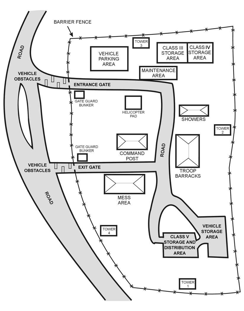 Figure 8-1. Example SBCT infantry company lodgment area using existing facilities.