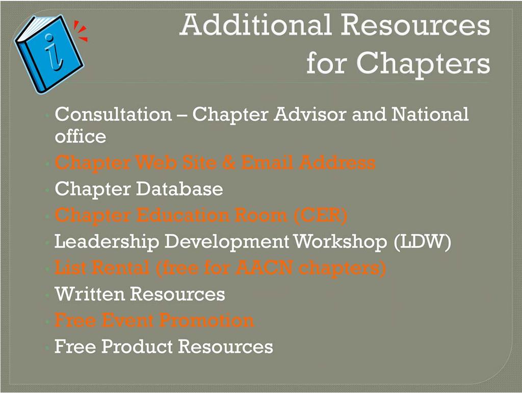 Additional Resources for Chapters know and utilize: Consultation Chapter Advisor and National office: Utilize Find a Chapter Advisor and National Office contact information, which is on the Chapter