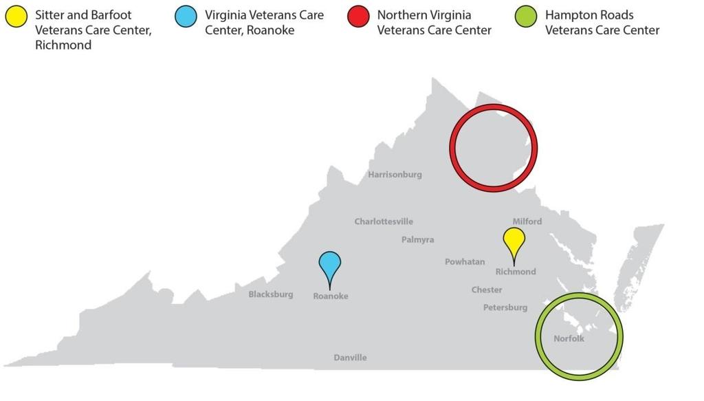 Veterans Care Centers Mission: provide long-term care, Alzheimer s/memory care, and short-term rehabilitation to Virginia s veterans Existing: Richmond (200 beds) and
