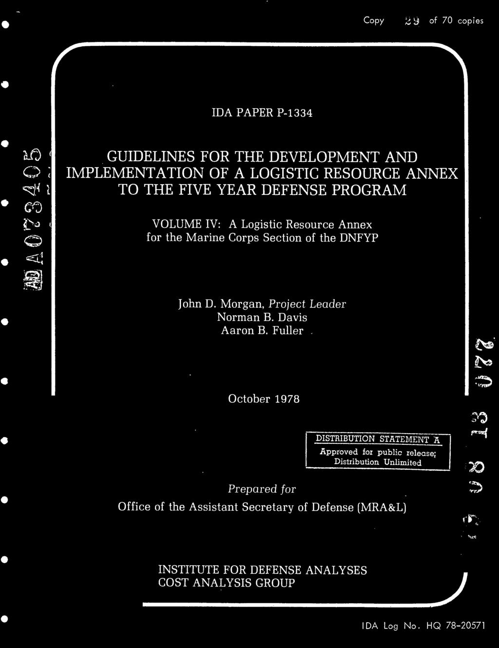 Fuller October 1978 Prepared for DISTRIBUTION STATEMENT A Approved foi public release;