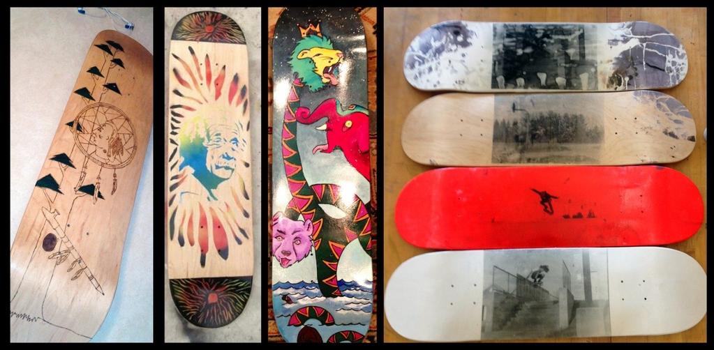 Congratulations to art club members; Emily Giedzinski, Sana Good & Anthony Bogucki whose collaborative skateboard design (image: 3 rd from left) took 1 st place at the 2013 Deck Art Competition.