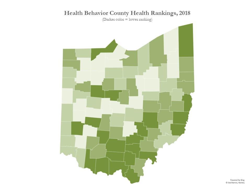 KEY MESSAGES: HEALTH BEHAVIORS Appalachian and rural counties in Ohio rank lower in overall health behaviors, indicating that populations in these counties tend to have higher rates of smoking,