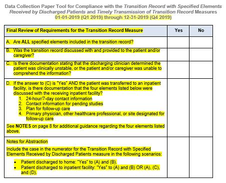 Optional Paper Tools Transition Record Measures CY 2019 The Final Review of All Specified Elements Required for Transition Record