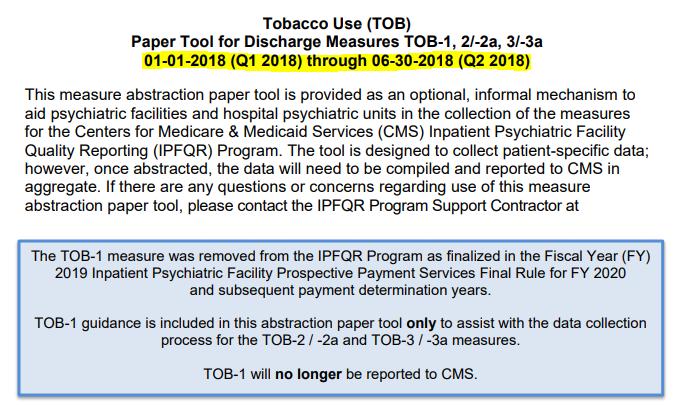 Optional Paper Tools Tobacco Use Measures CY 2018 CMS updated the Tobacco Use measures