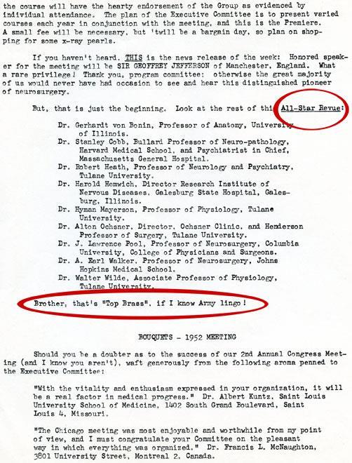 The Third CNS Annual Meeting November 12 14, 1953 New Orleans, Louisiana Follow-up correspondence to
