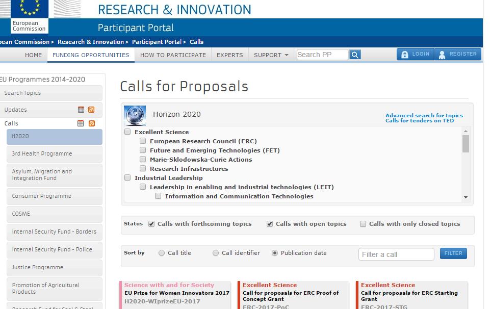 H2020 calls Where to find your