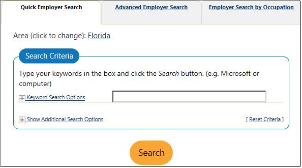 Employers (Employer Search) The Employer Search tabs allows individuals to find detailed information about employers in which they may be interested, regardless of whether or not they have current