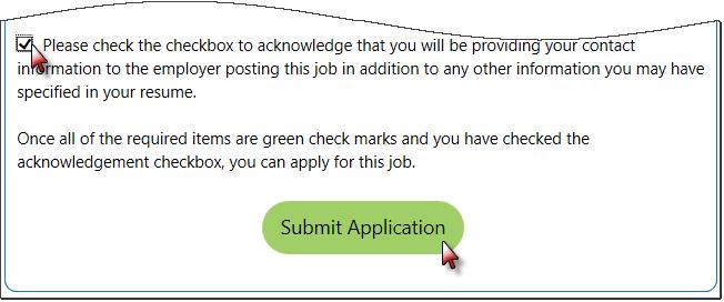 Check the acknowledgment checkbox to continue the application process. Click the Submit Application button to apply.