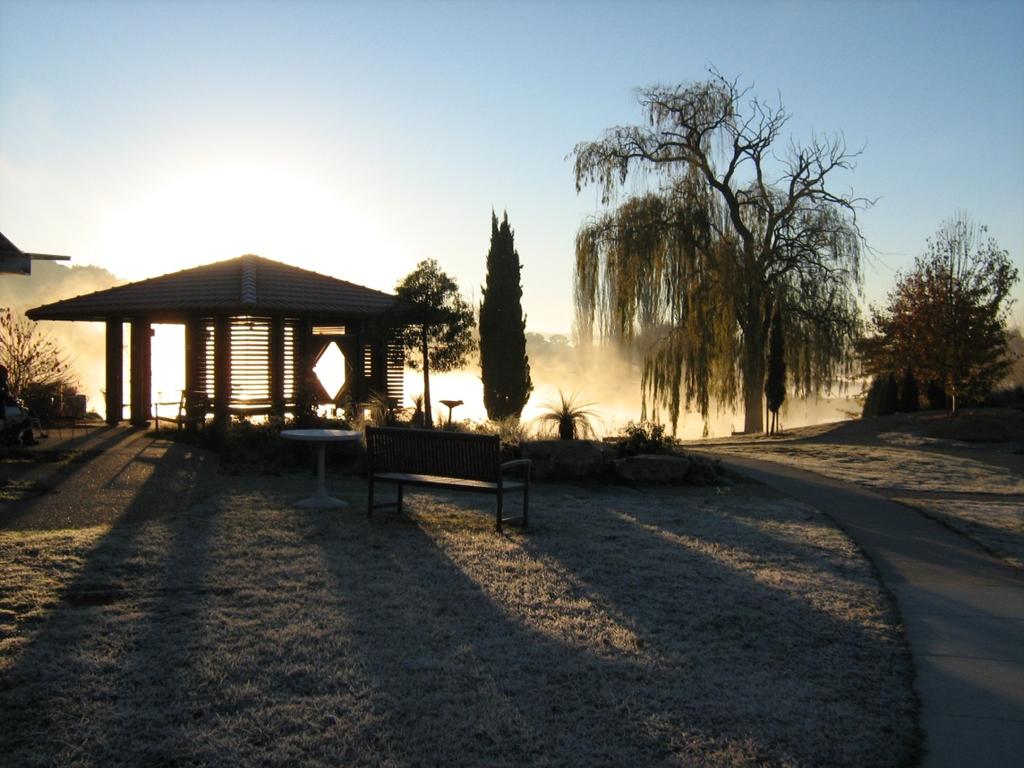 Gazebo in the frost on the grounds.