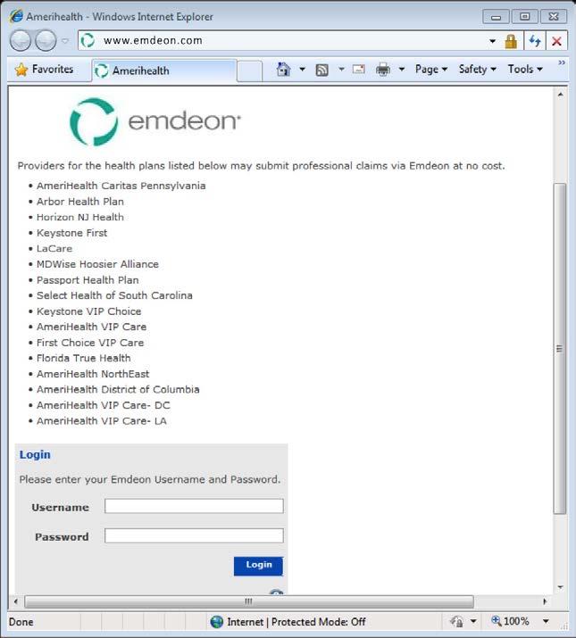Section 6: Claims Submission (Electronic) Signing up for Emdeon. From the Plan Central page, select Claim Submission from the left navigation bar.