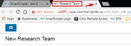 Once you have finished adding details of all project team members, click on the X in the top corner of the tab on your browser as shown below: 14.