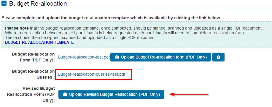4. You can view/ download the queries on your budget re-allocation by clicking on the link in the Budget Re-allocation Queries section as shown below: 5.