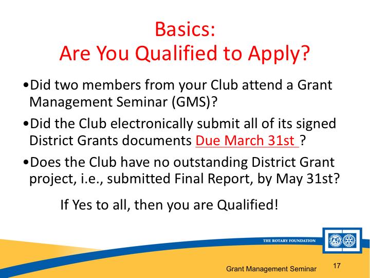 The last topic under Basics is the Rotary Club Qualification.