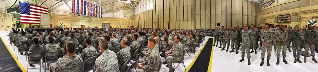 , 108th Wing Commander, addresses the Citizen-Airmen of the New Jersey Air National Guard unit located at Joint Base McGuire-Dix-Lakehurst, N.J., dur- ing Commander s Call Dec.
