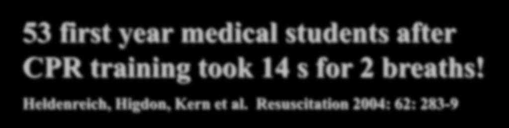 Resuscitation 2000; 45: 7-15 53 first year medical students after CPR training took 14 s