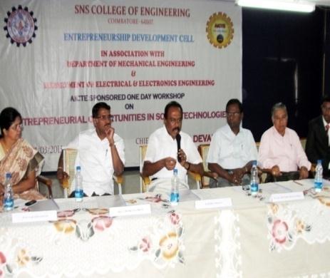 WORKSHOP ON ENTREPRENEURIAL OPPORTUNITIES IN SOLAR TECHNOLOGIES The Department of Electrical and Electronics Engineering & Department of Mechanical Engineering of SNS College of Engineering organized