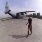 reverses power and comes to a stop on an Albanian airstrip.