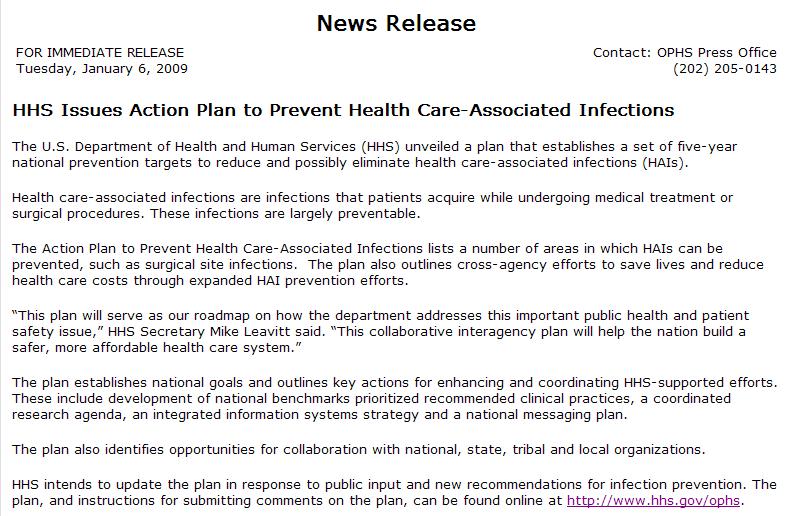 HHS Action Plan In January 2009, the Department of Health and Human Services released the HHS