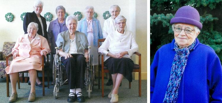Left: Celebrating 75 years of religious life in 2017 are: Standing from left, Sisters Patricia Siemen (Prioress), Maureen Therese