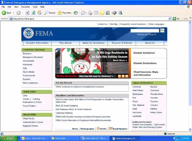 RESOURCE TOOLS In November 1994, FEMA began providing information to the public via the Internet.