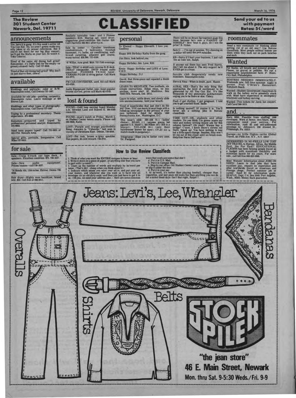 Page 12 The Review 301 Student Center Newark, Del. 19711 announcements, Yes, here it is gang. t's this week'sad for All you Can Eat. No, we aren't gonna make anx silly jokes or sly sexual references.