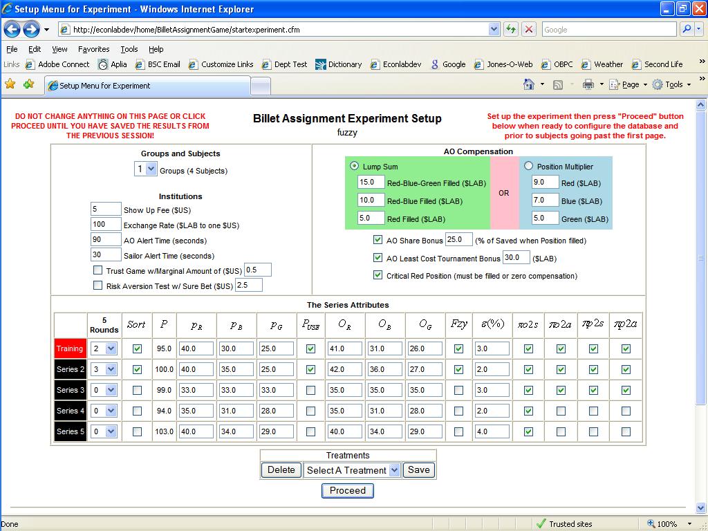 Appendix B: Subject Interface Screens Note. These screens report a set up for a particular treatment. The interface is essentially the same for all treatments but some of the specific settings change.
