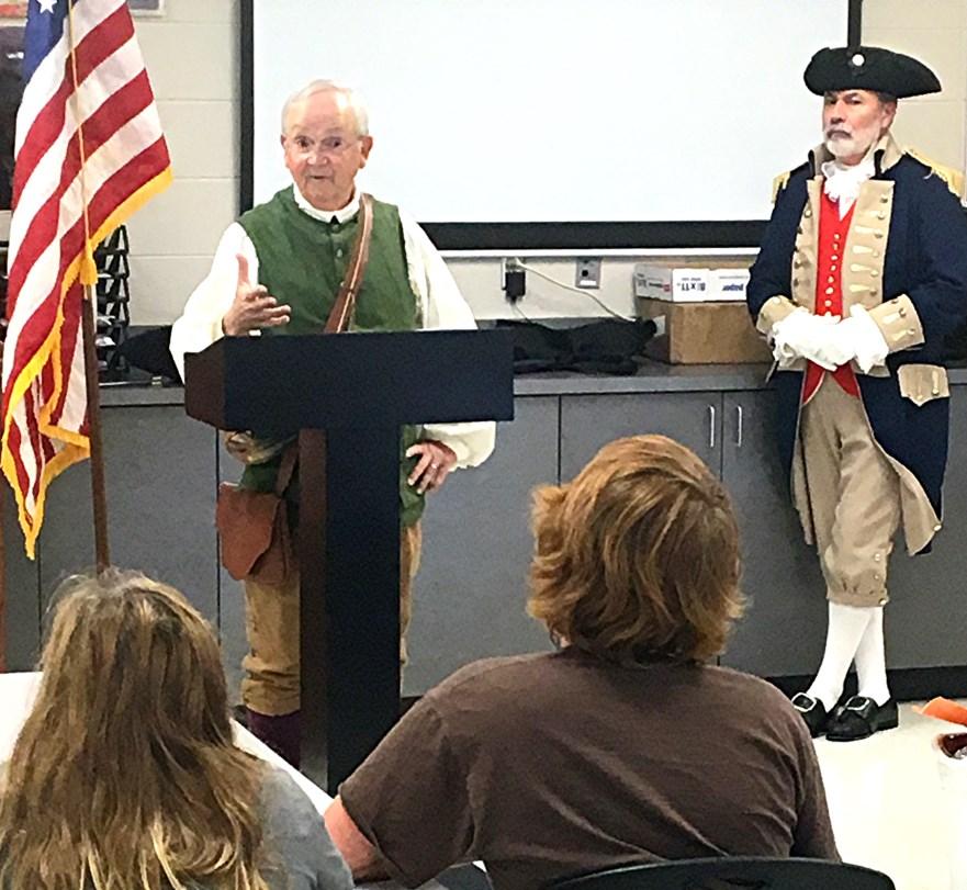 Howard Fisk presents historical and patriotic information on the Ozarks to the Willard High School History Club at