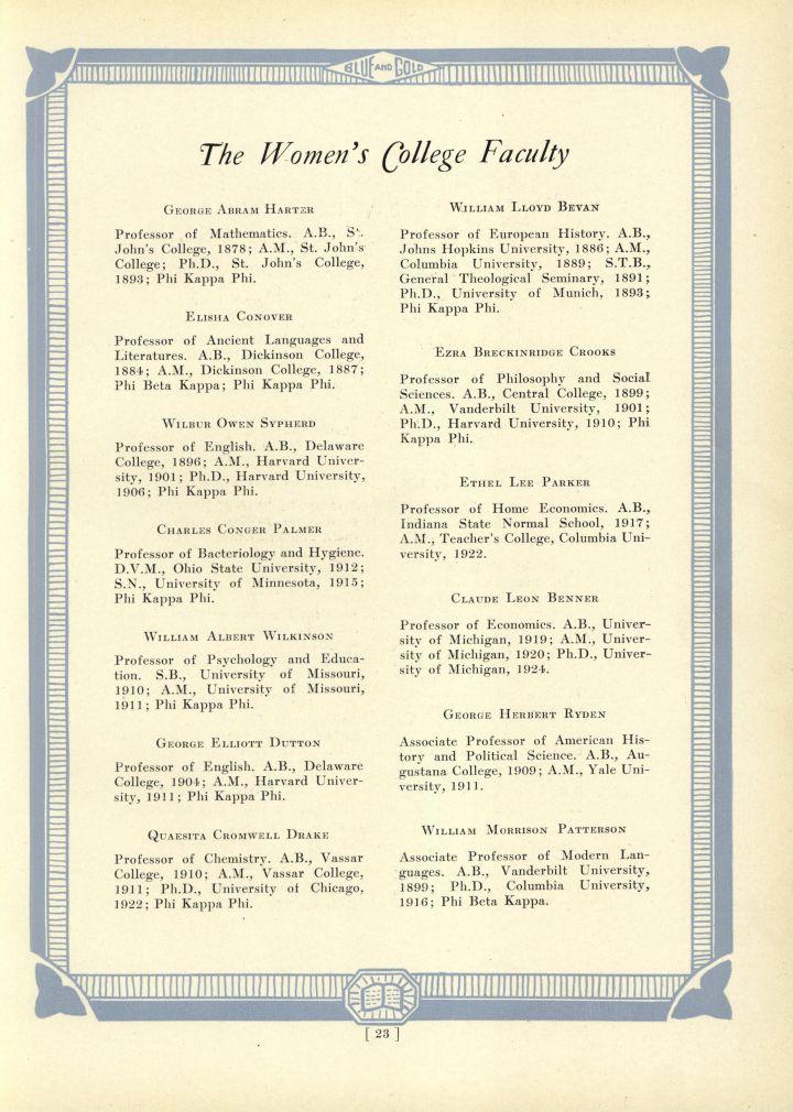 The Women'sCollegeFaculty GEORGE ABRAM HARTER WILLIAM LLOYD BEVAN Professor of Mathematics. A.B., S x. John's College, 1878; A.M., St. John's College; Ph.D., St. John's College, 1893; Phi Kappa Phi.