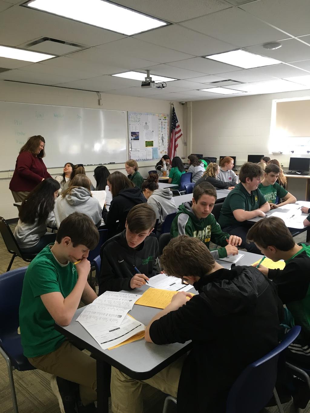 The 8th-grade class participated in a Mock College Admissions activity this week with guest