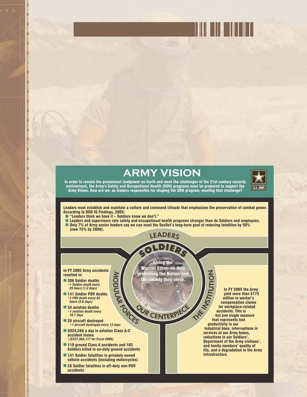 Purpose: The purpose of the Army Safety and Occupational Health Strategic Plan is to: Communicate the Army Leadership's commitment to the safety and health of our Soldiers, civilians, families, and