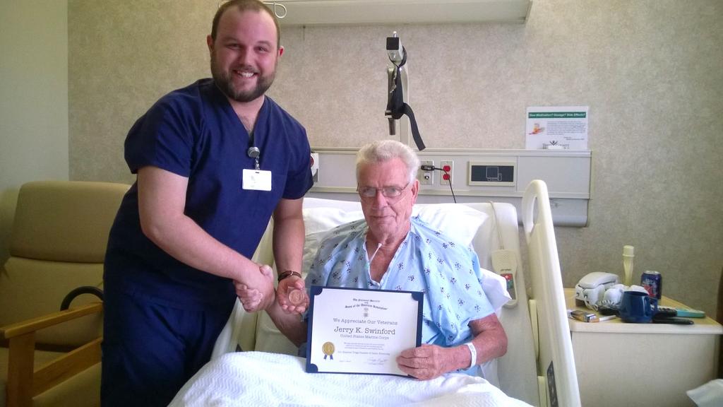 NEWSLETTER OF THE COL. STEPHEN TRIGG CHAPTER - SAR MAY 2014 VETERANS HONORED Incoming member Dylan Lancaster (left) recently visited with veteran Jerry Swinford (right) in Cadiz. Mr.