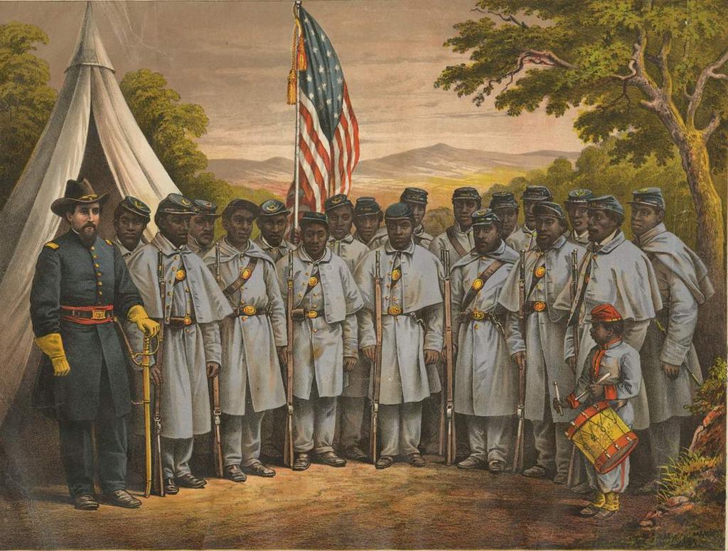 African American troops formed all African American regiments (approximately 1000 men), most of which had white commanders. Only about 100 African Americans became officers.