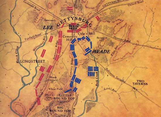The Union line at Gettysburg, shown in blue, is now commonly called the fishhook line because of its shape. This image is courtesy of pbs.org.