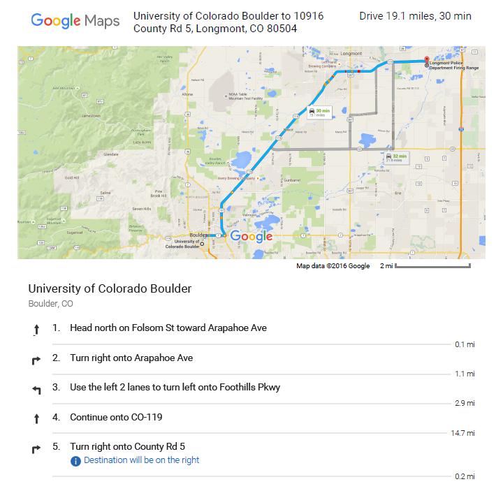 13 *Be advised, we have had issues with GPS giving proper directions to to the Longmont PD Firing Range, so we highly recommend using this map and directions for navigation purposes* Gear: There will