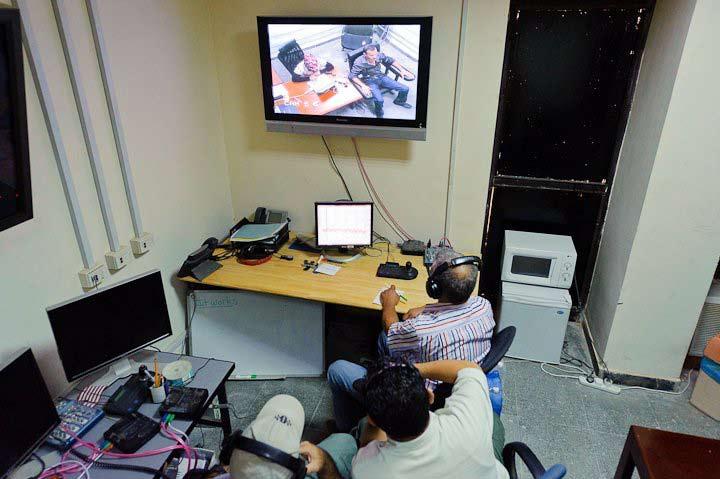 THE HONEST TRUTH Photo by John Helms Instructors and Students of the polygraph course are able to watch the practical exercises from a remote room elsewhere on the compound.