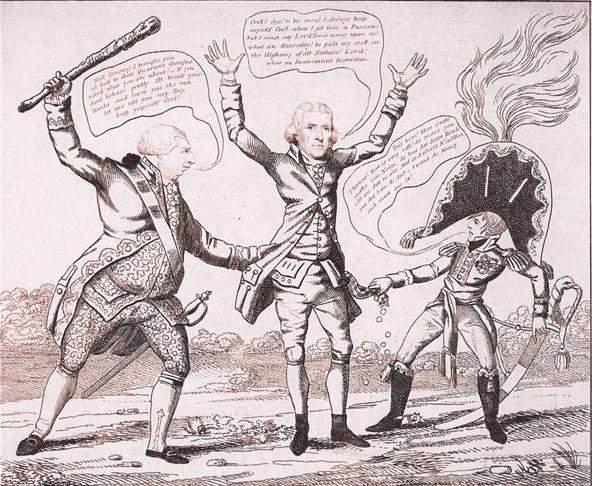 Jefferson s International Challenges Basics In this satirical cartoon, Intercourse or Impartial Dealings, President Jefferson is depicted as being held up for money by Napoleon and King George.