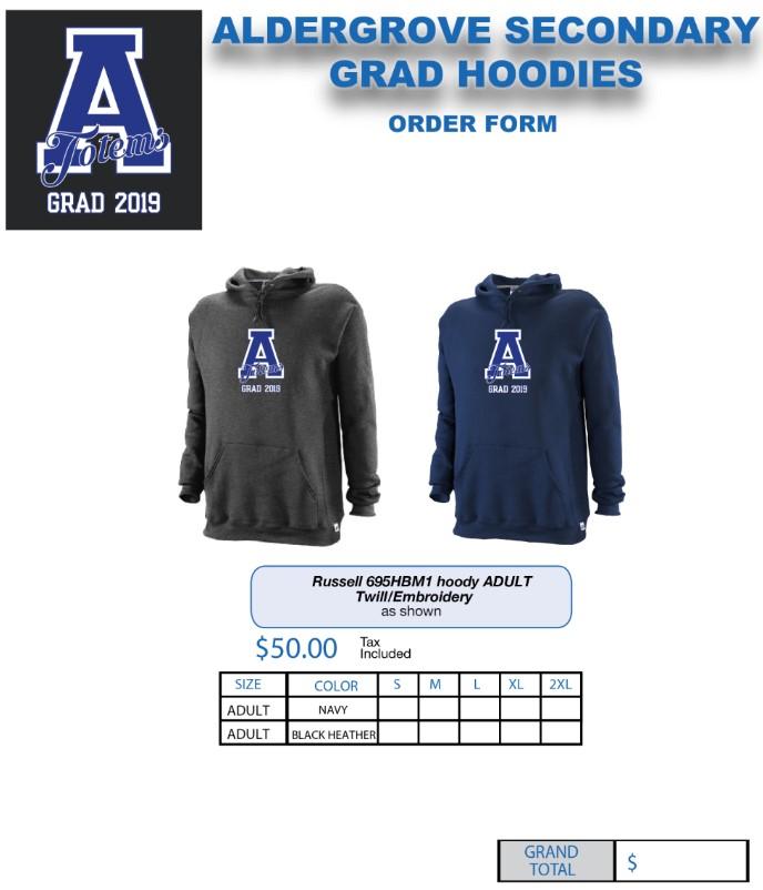 Grads of 2019! It s time to place your orders for your graduation hoodies! Two colours to choose from this year: Heather Grey and Navy.