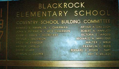 net A 1971 Black Rock Elementary School plaque featuring the name of past Ch 147 member Edward S. Inman, Jr.