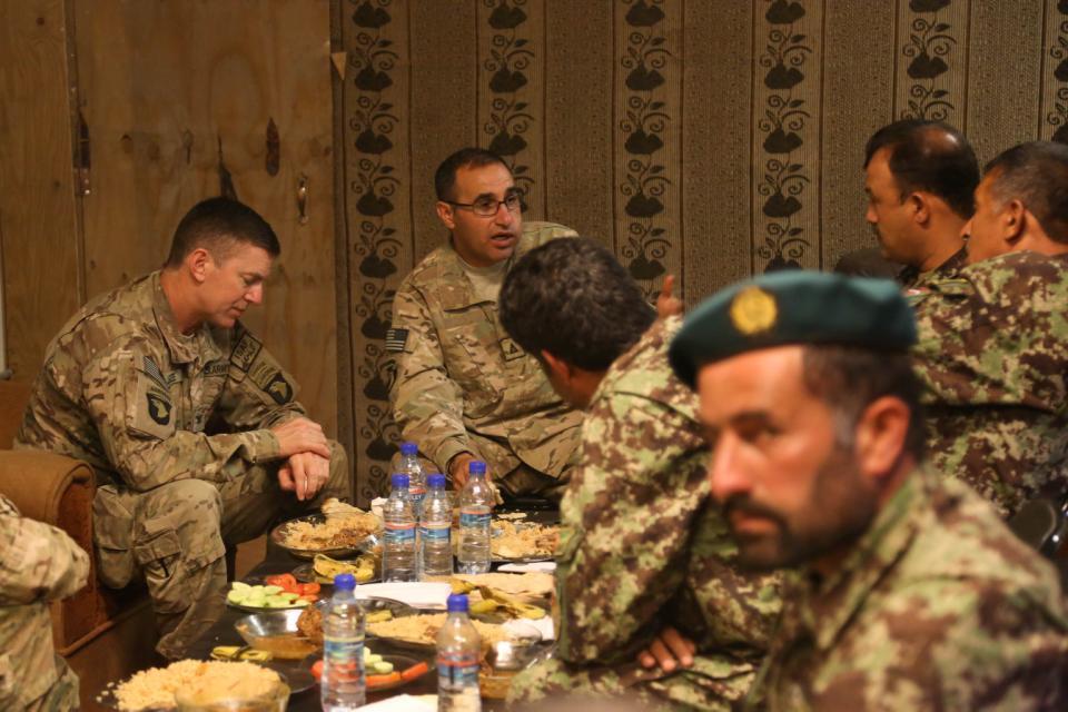 Meiryise of the Afghan National Army during a key leader engagement at Forward Operating Base