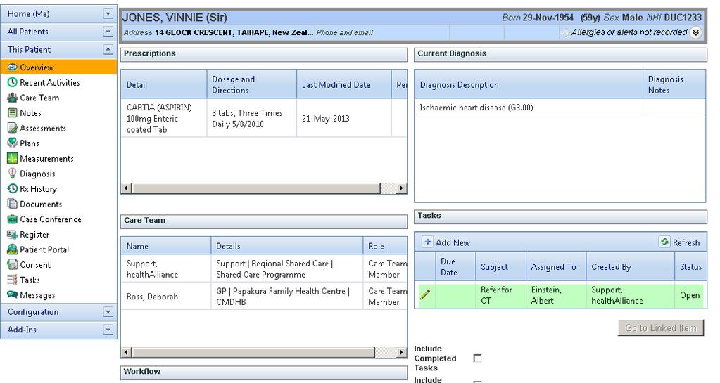 How do I Edit a Task in Shared Care? Overview Screen A Task summary is able to be viewed from the Patient Overview Screen.