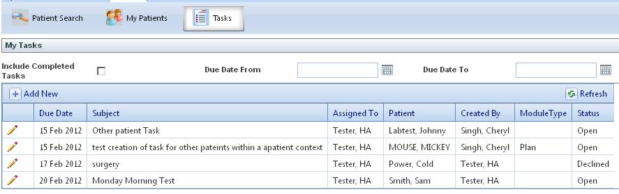 What do I do when I receive a Shared Care Task? My Tasks Screen When you are notified of a new task, you can view all of your tasks and their status from the My Tasks summary Screen.