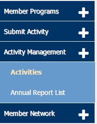 Activities List The Activities list provides an overview of all the activities you have submitted.