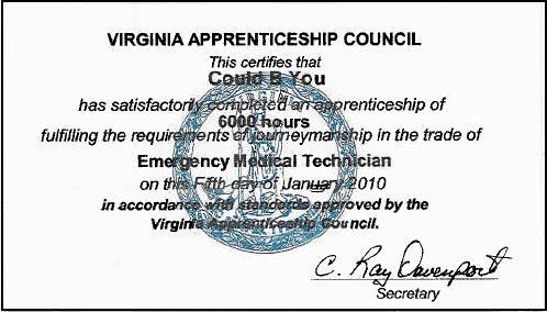 State Certification Journey card presented by the Virginia Department of Labor & Industry, signed by the Commissioner.